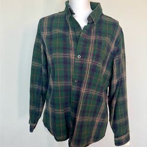 LL Bean Women’s Dark Green Plaid Long-sleeve Button Down | L | EUC | 100% cotton